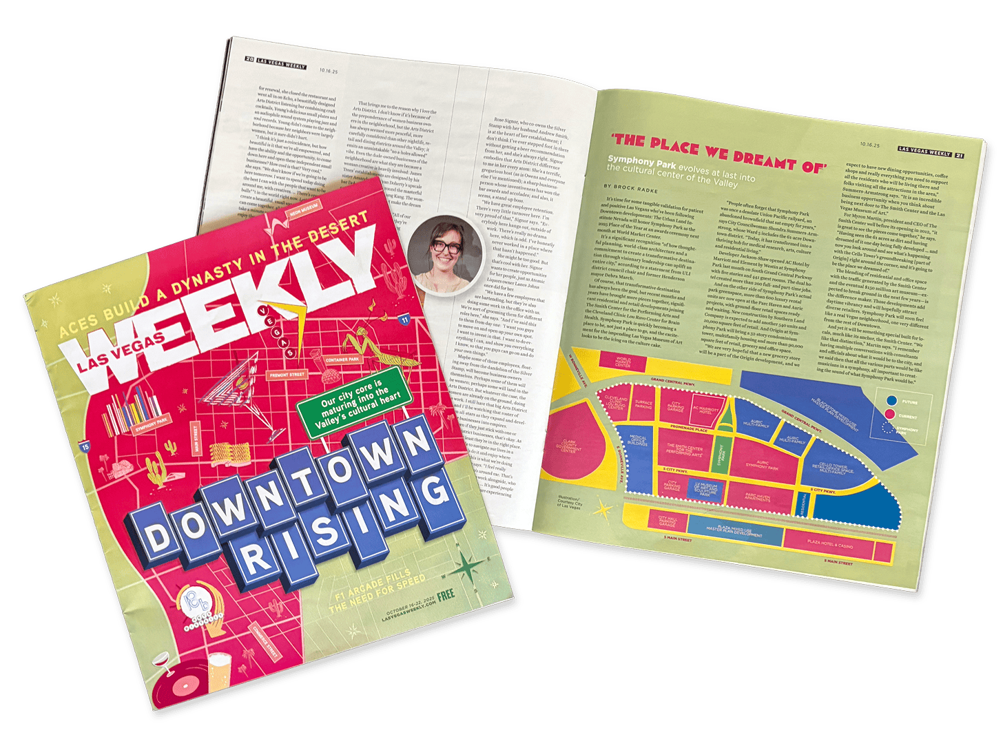 Las Vegas Weekly magazine cover titled Downtown Rising featuring a map of downtown Las Vegas.