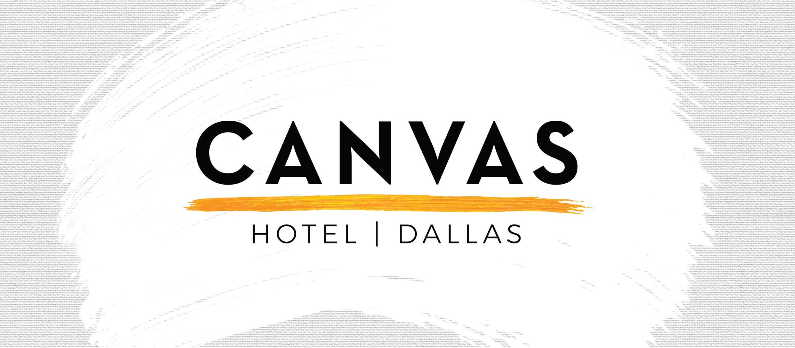 Canvas Hotel Dallas logo with bold text and an orange brushstroke underline on a white background.