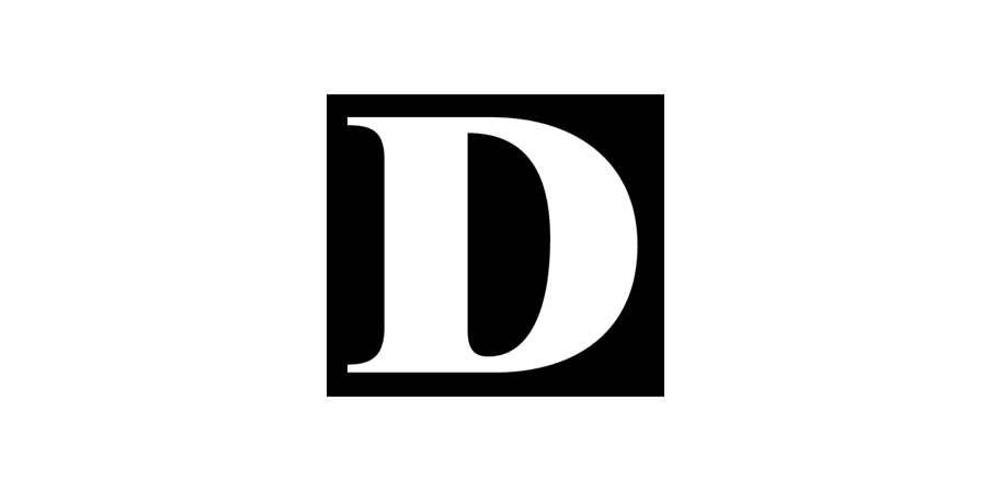 A bold, white capital letter D on a black square background.
