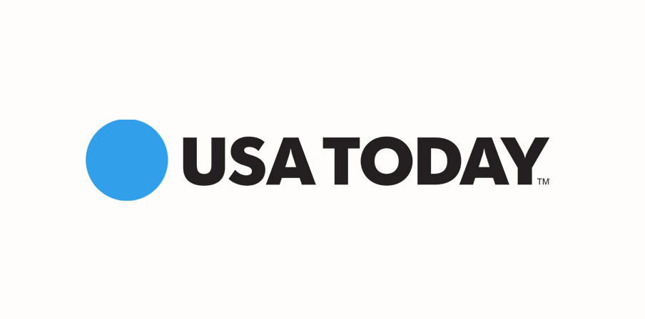 USA TODAY logo with a large blue circle to the left of bold black text reading USA TODAY on a white background.