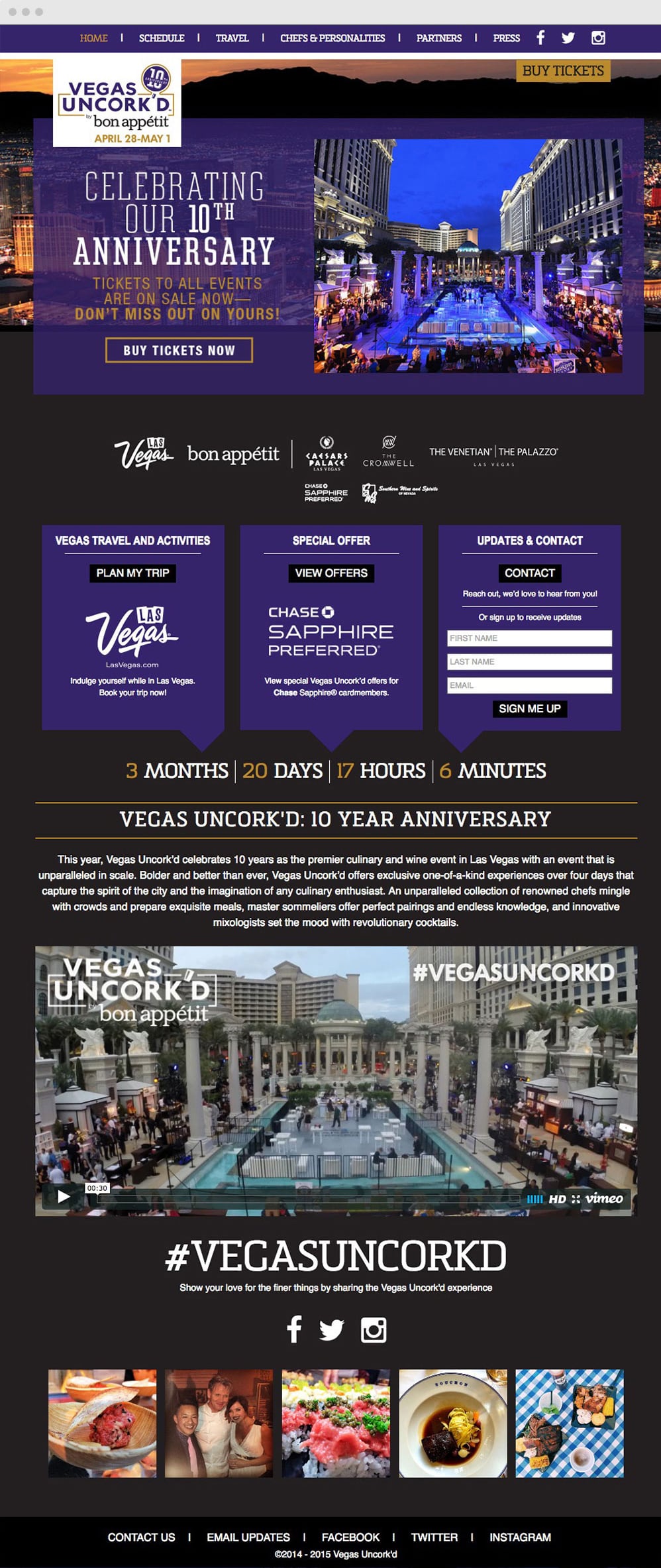 Las Vegas Uncork’d event website promoting its 10th anniversary, with event details and ticket information.